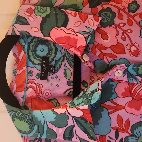 Talbots Button Front Shirt 1X Plus Floral Cotton Lightweight ASO Sweet Magnolias - Picture 4 of 9